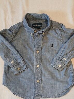 Ralph Lauren Light Blue Chambray Button-Down Shirt with Navy Polo Logo